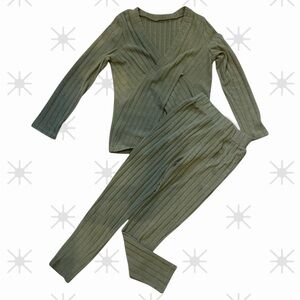 Women's Olive Ribbed lounge  Set